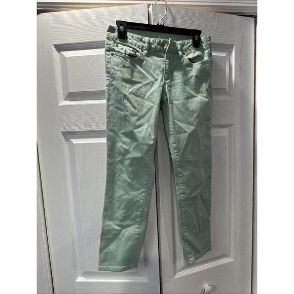 Tory Burch Jeans 26 Faded Green Alexa Cropped Skinny Stretch Women's Denim - Picture 1 of 6